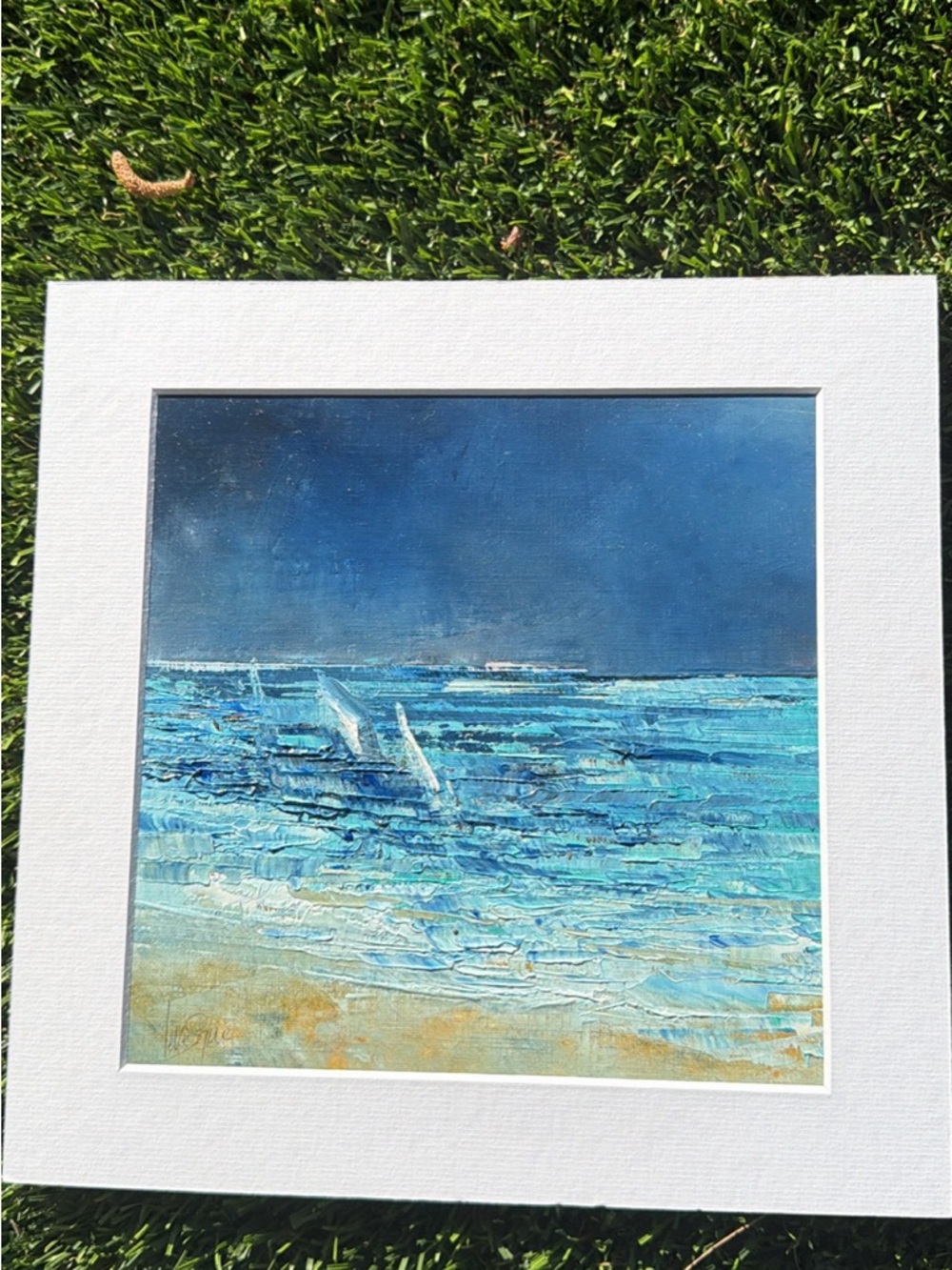 Seascape Textured Canvas Art - Blue Ocean Print